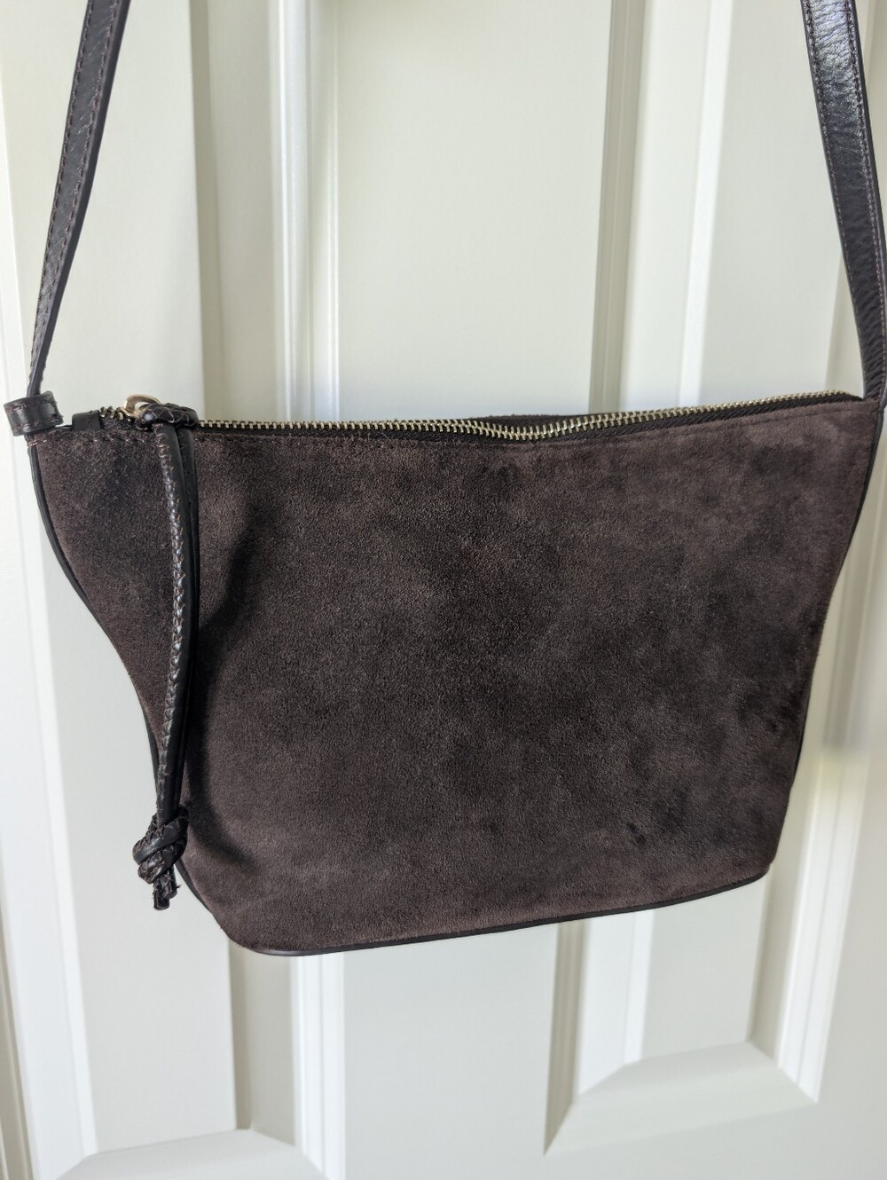 Zara Dark Brown Genuine Cow Leather Suede Shoulder Crossbody Bag